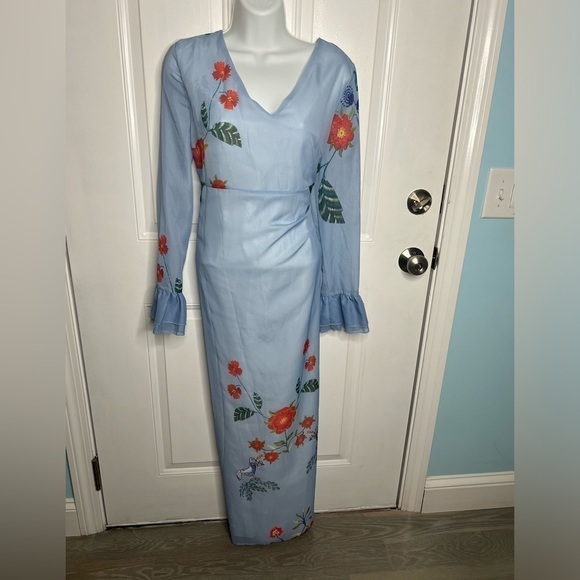 Oc Order Plus Blue Floral Maxi Tea Dress Size L NWT - Picture 9 of 10